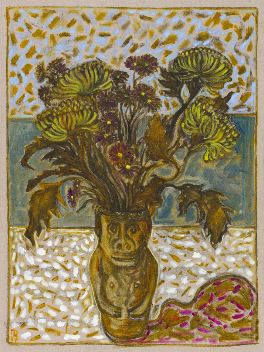 BILLY CHILDISH, chrysanthemums in June’s pot, 2017