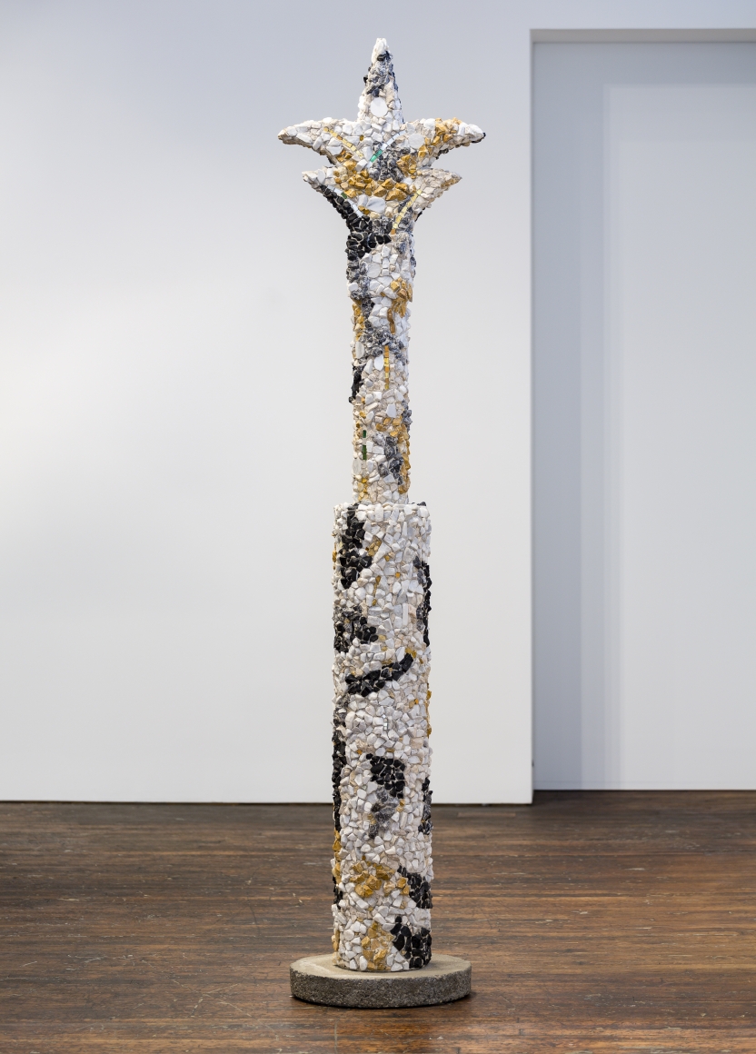 Ned Smyth White Mosaic Column on Pedestal