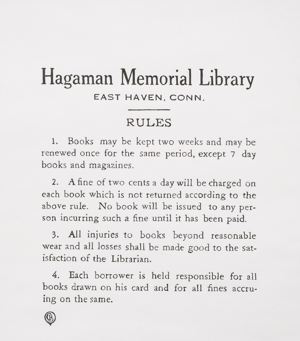 Hagaman Memorial Library, East Haven, Conn. Rules