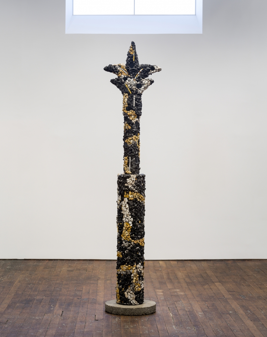 Ned Smyth Black Mosaic Column on Pedestal