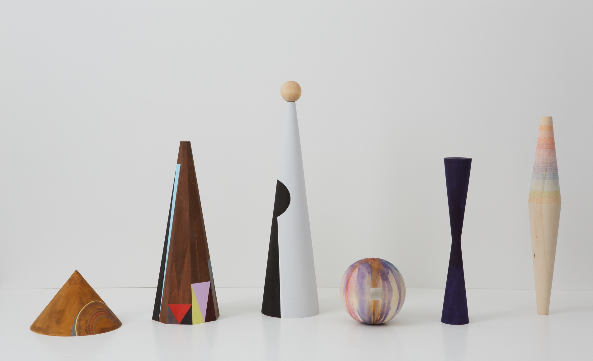 Untitled (six sculptures), 2012, Crayon, gold leaf, acrylic on wood