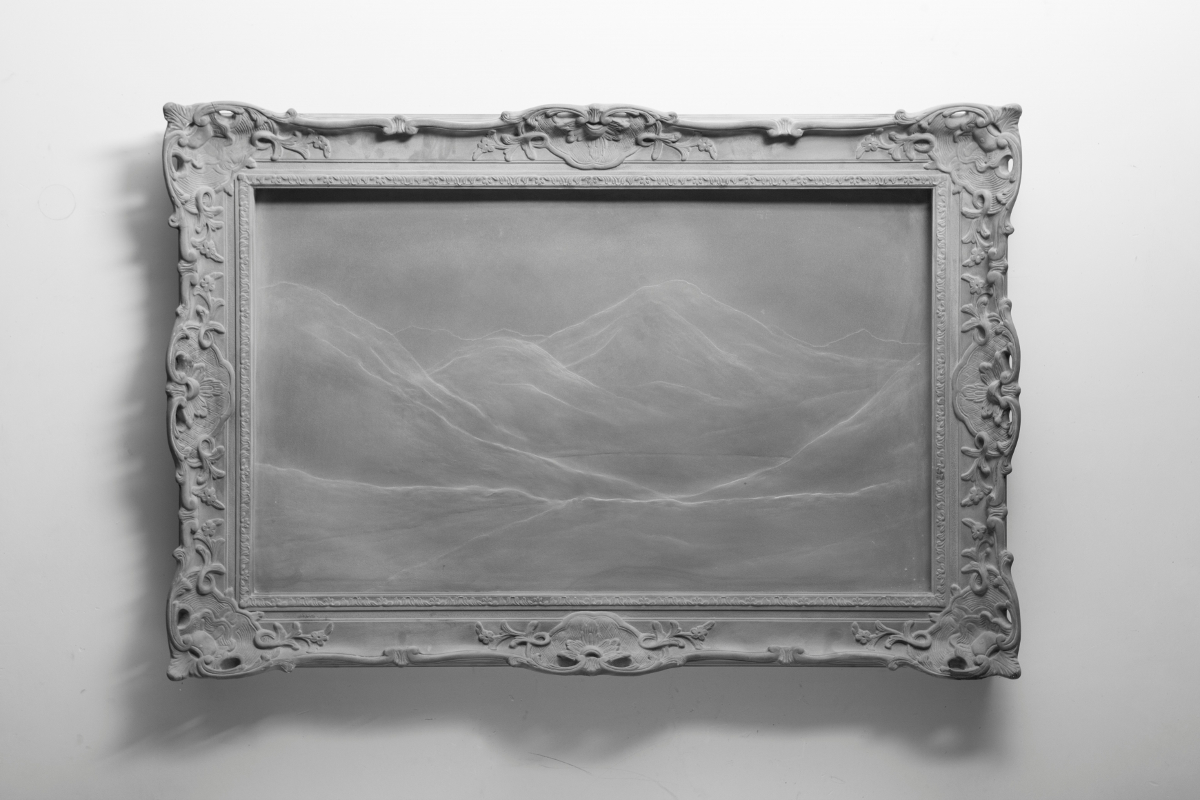a grey plaster work of art by Hans Op de Beeck in a Chelsea art gallery