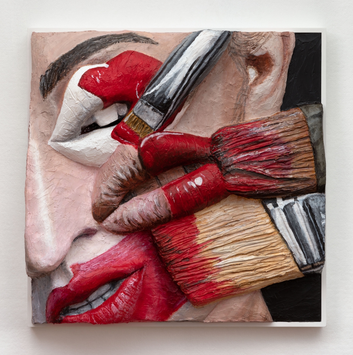 Eye with Painter’s Lips, 2019, Acrylic and foam on canvas on panel with wood frame