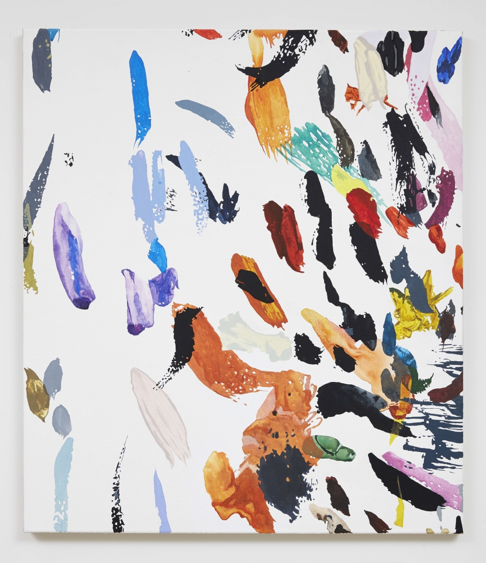 painting by melissa gordon with shocks of color on white background