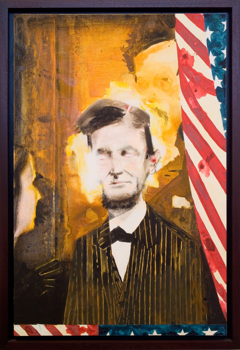ink and urethane on linen depicting abraham lincoln by barnaby furnas