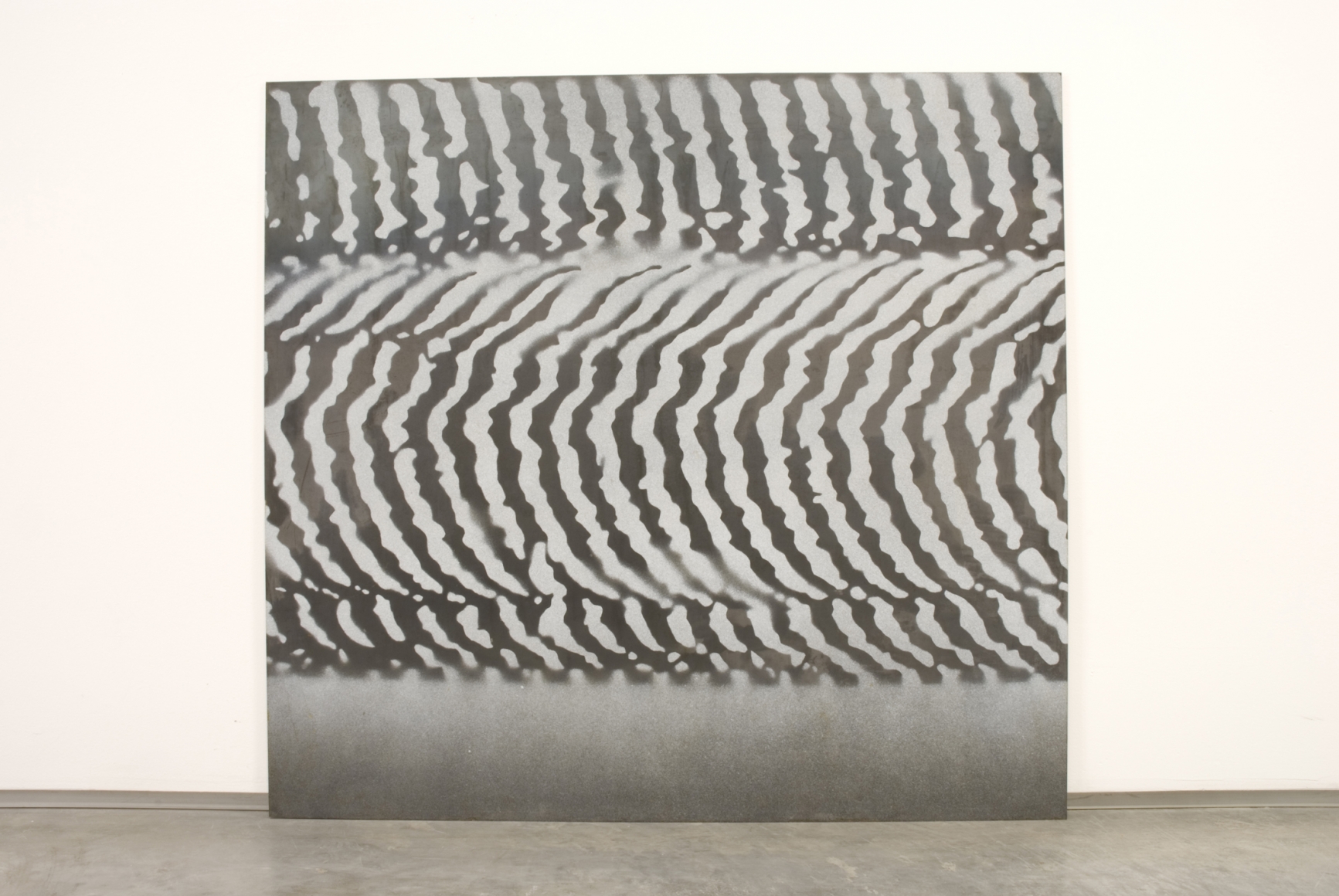 steel with spray paint work of art by jay heikes at a gallery in chelsea