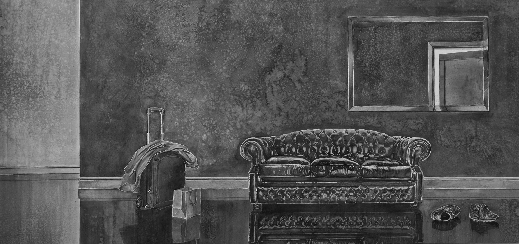Lounge (3), 2010, Watercolor on Arches paper in wooden frame