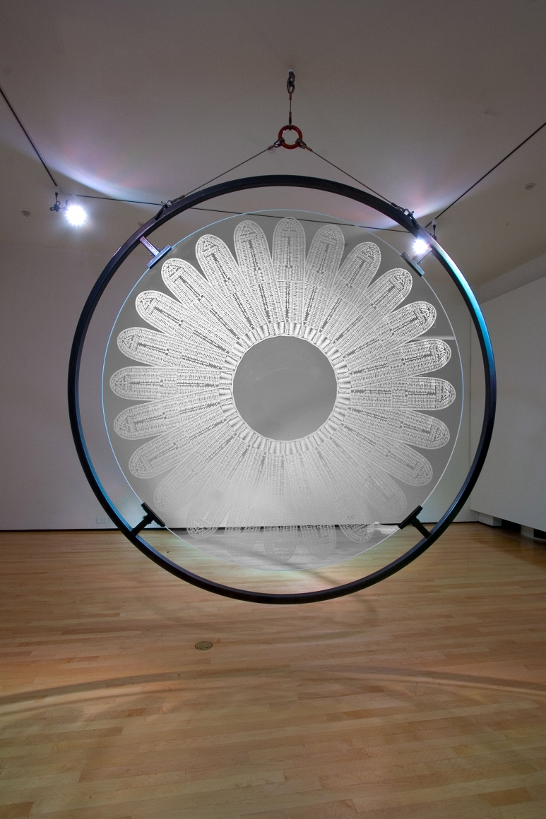 a sculptural installation work by Sanford Biggers in a contemporary art exhibition