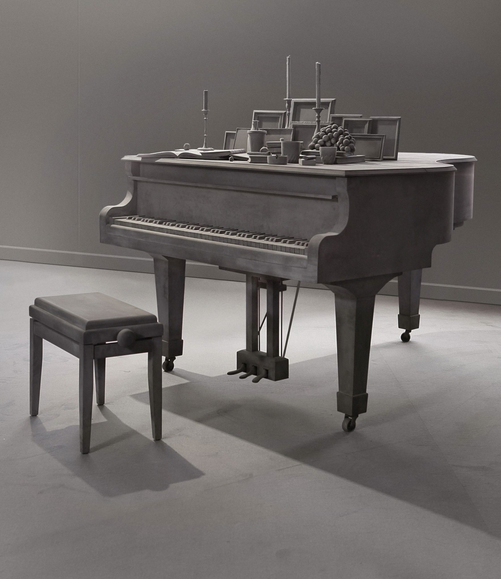 a grisaille sculpture of a piano by Hans Op de Beeck for sale