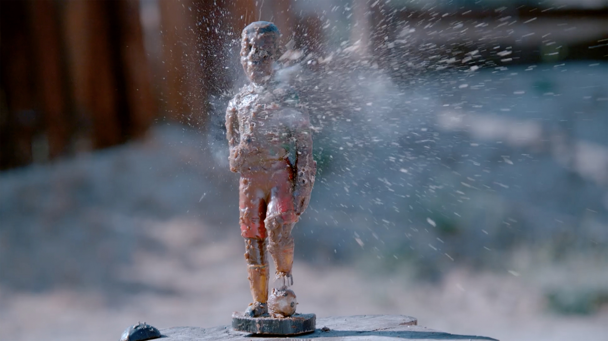 a film still from the film about Sanford Bigger's BAM sculptures which protest police brutality