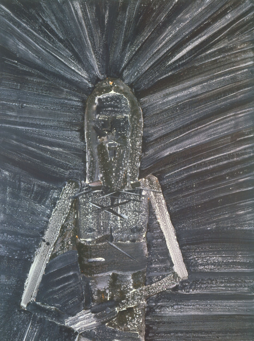 portrait of christ in black, grey, and white