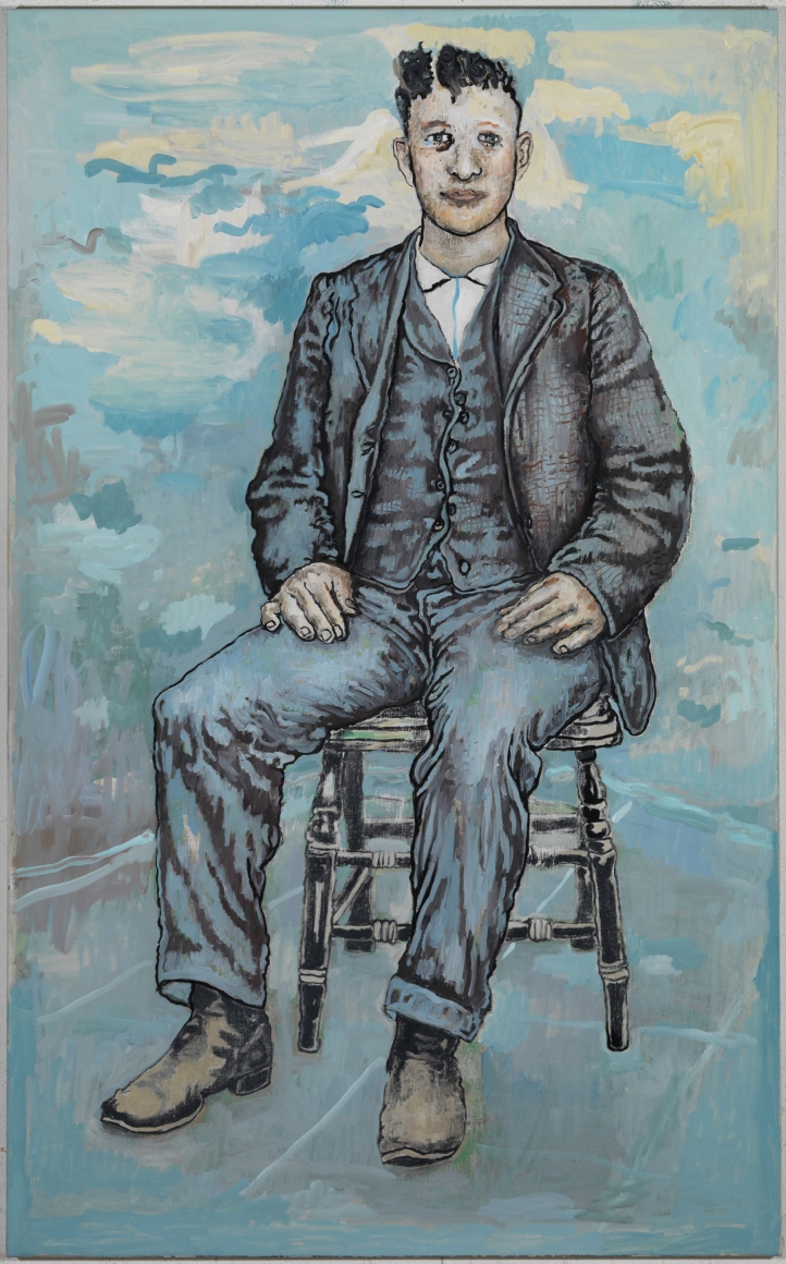 blue portrait of a man by hannah van bart