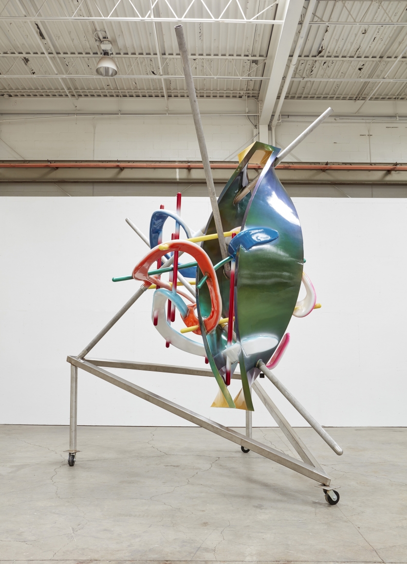 a sculpture of twisted lines and neon paint by the american artist frank stella