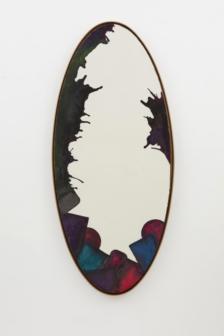Untitled, 2016, Ink on carpet with brass frame