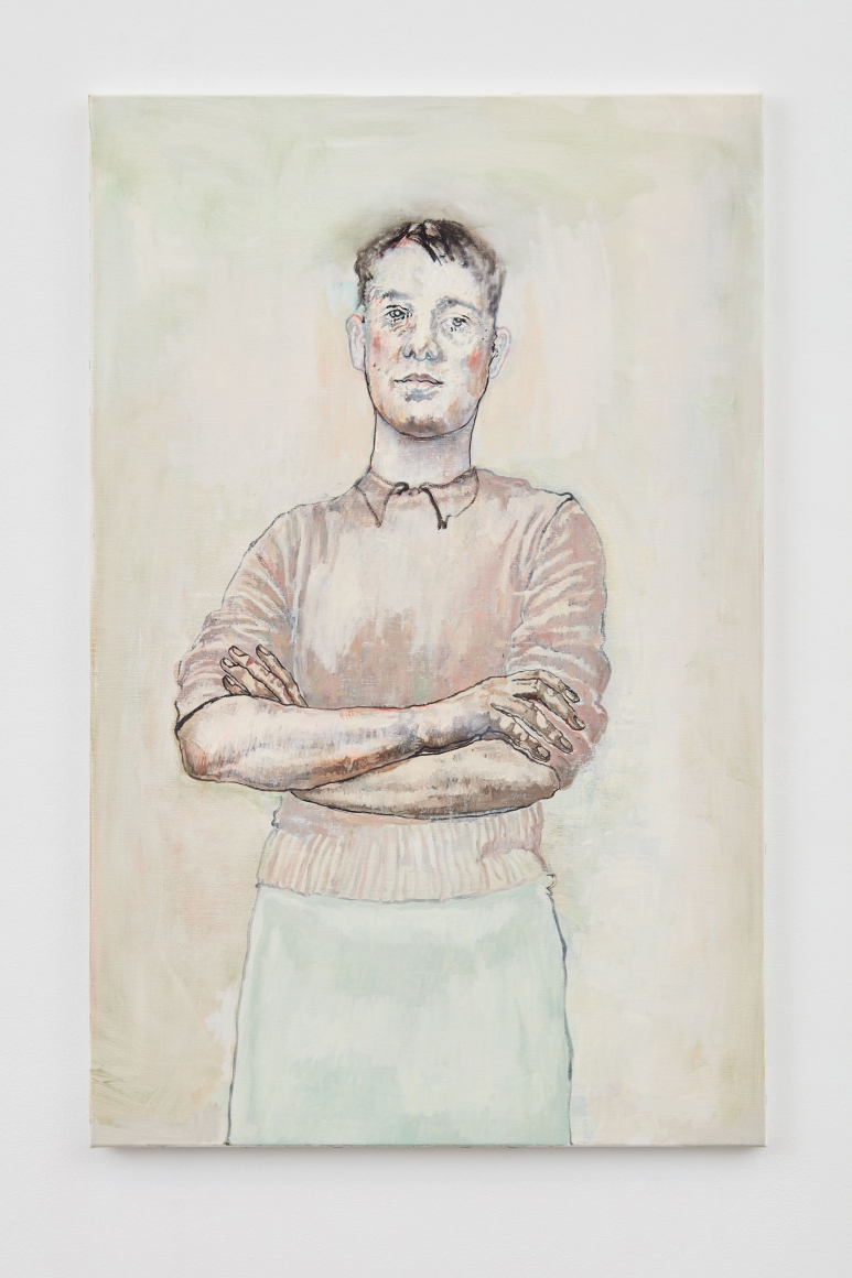 light pink, yellow, and blue portrait by hannah van bart