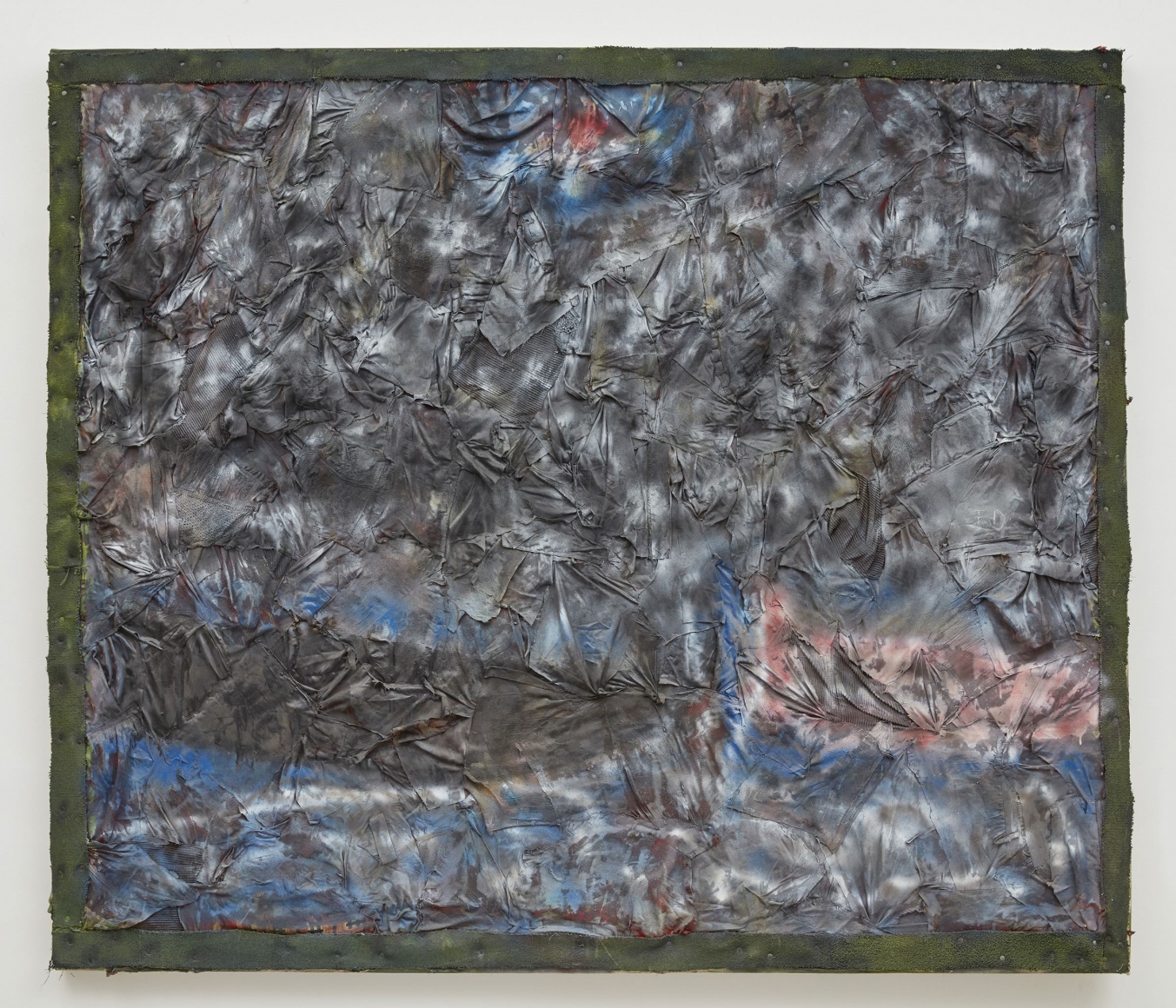 The Field and the River (Where Life Begins), 2003, Fabric, carpet, nails, staples, enamel, and spray paint on canvas on wood