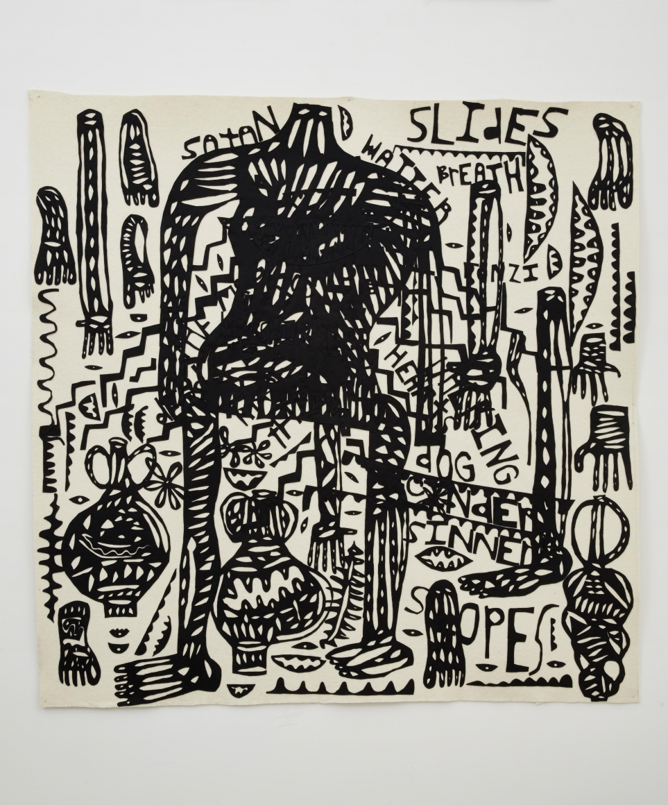 an abstract artwork made using cut felt pieces by william j. o'brien