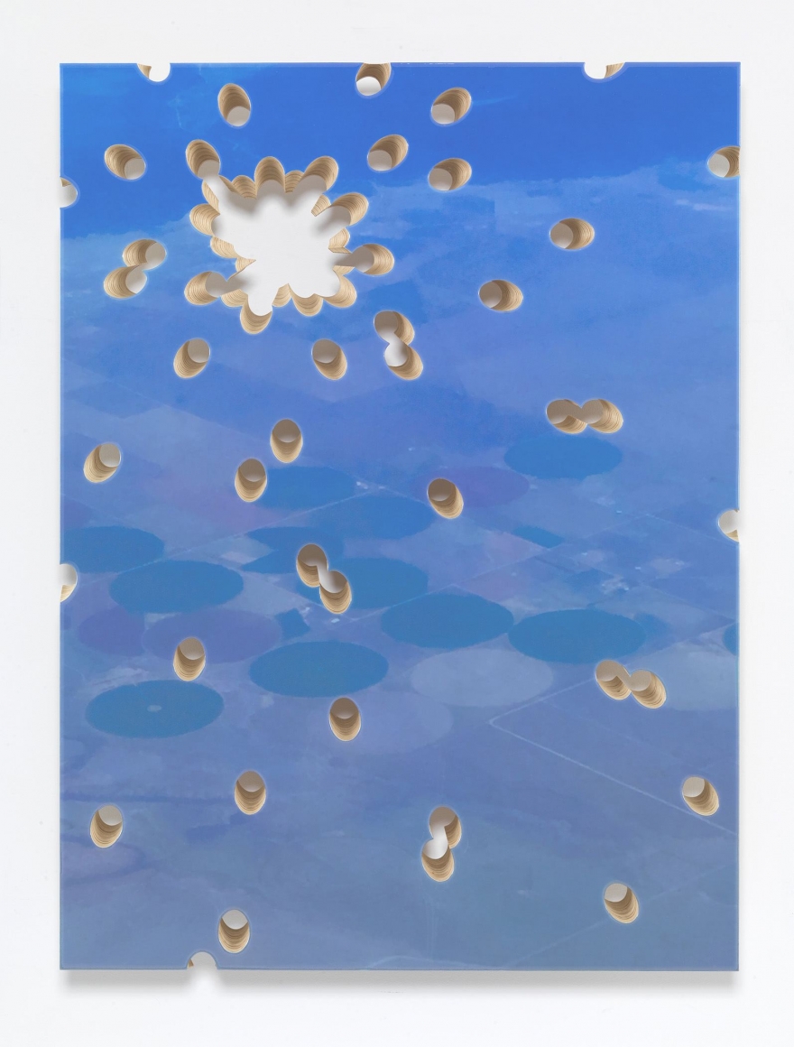 Lot 082416 (fallow fields, blue 2), 2016, Pigmented epoxy resin, archival inkjet print on wood panel support with steel hardware