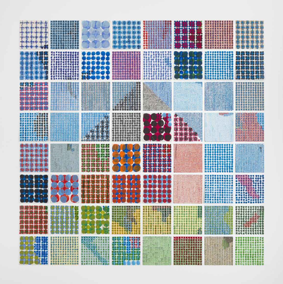 Large House: Dots, 1998, Enamel over silkscreen grid on baked enamel, steel plates