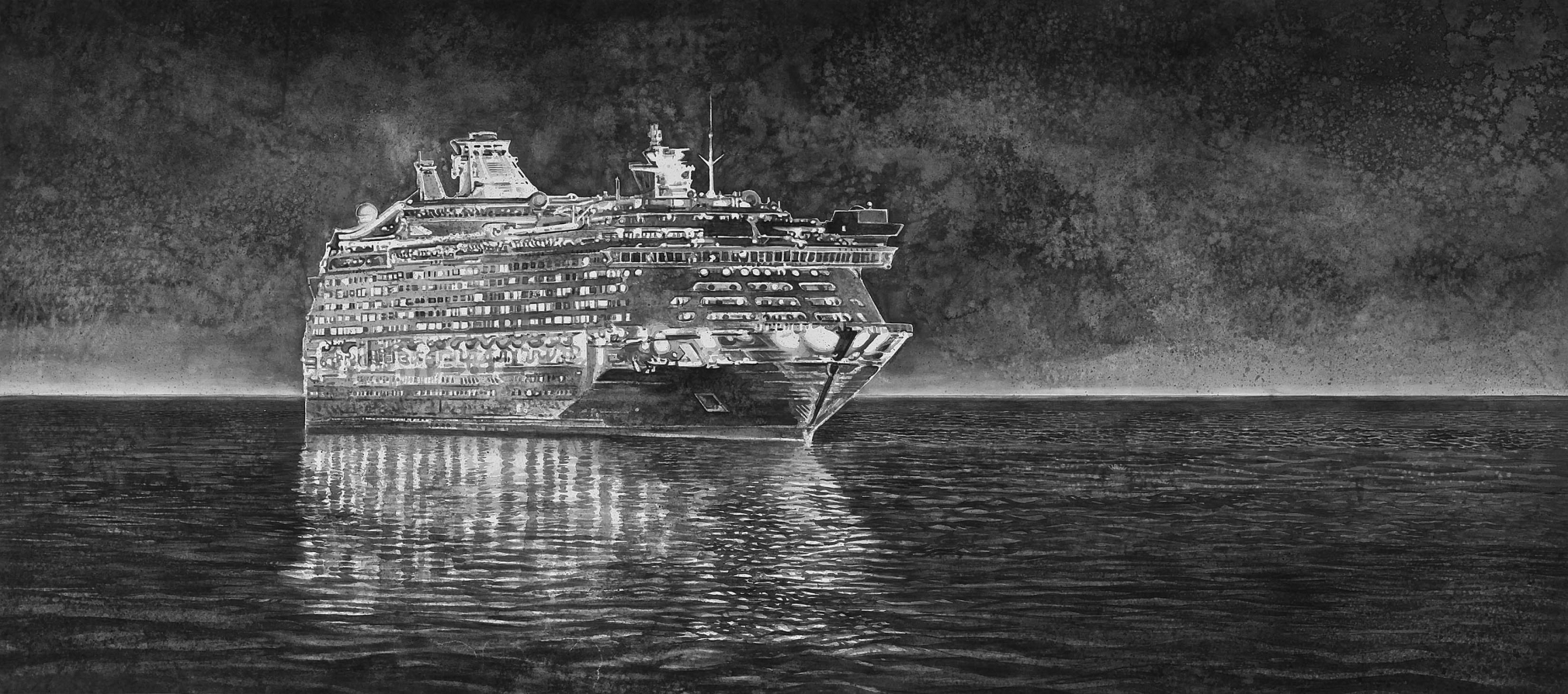drawing of a cruise liner by hans op de beeck