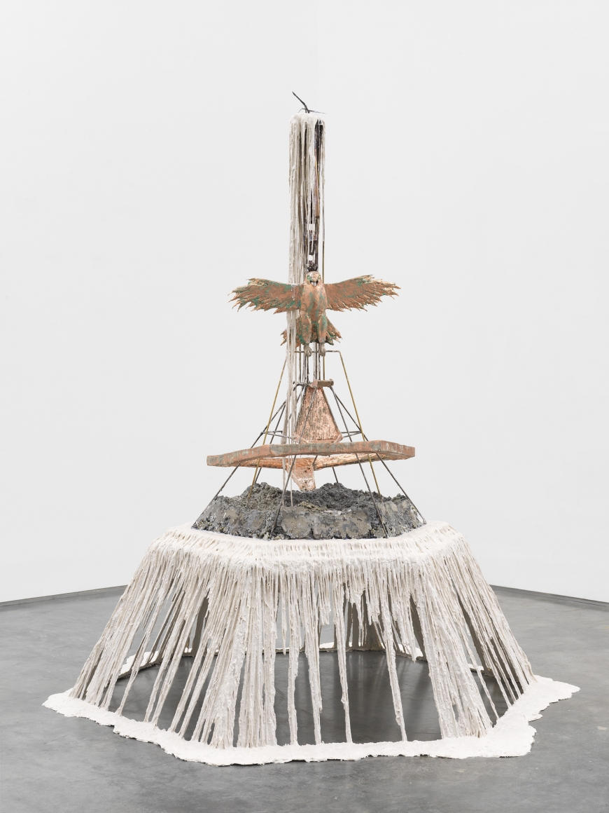 The Candle Clock of the Swordsman, 2017, Modified polymer gypsum, fiberglass, brass, copper, steel, concrete, polyurethane foam, wood, plaster, lead, bronze, metal leaf, pigment