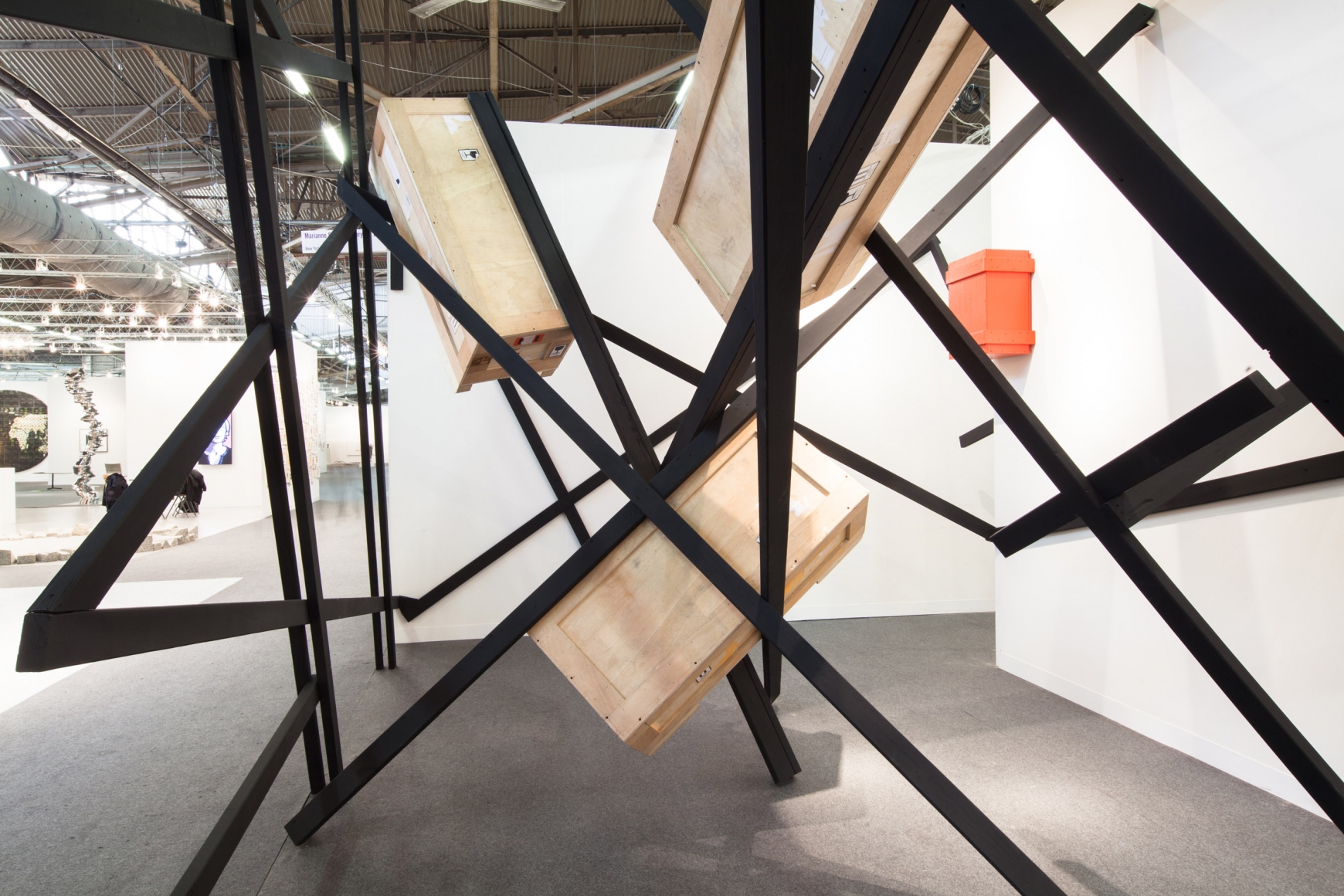 detail of a sculptural installation by serge alain nitegeka at an art fair in nyc