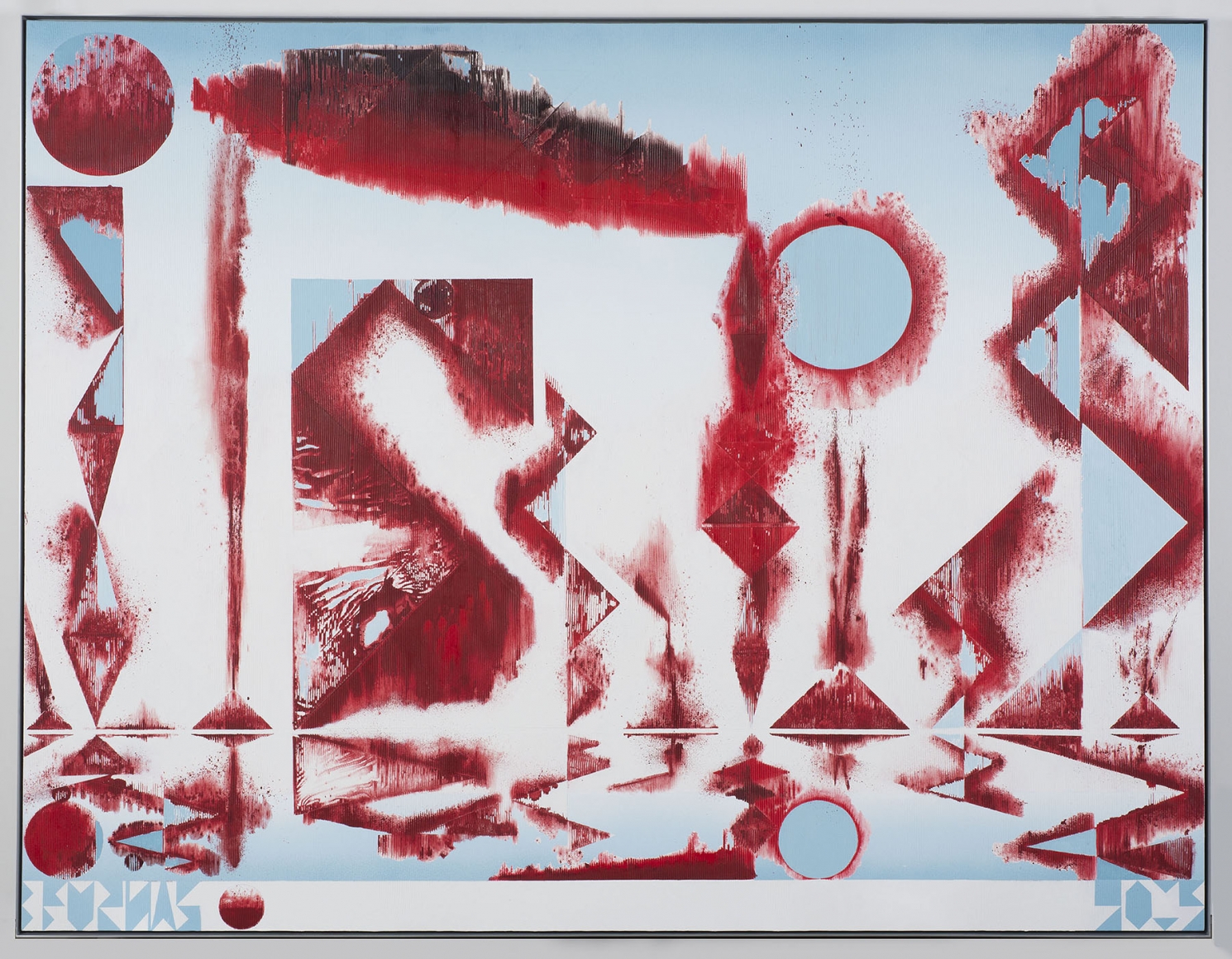 a red abstraction in acrylic on linen by barnaby furnas
