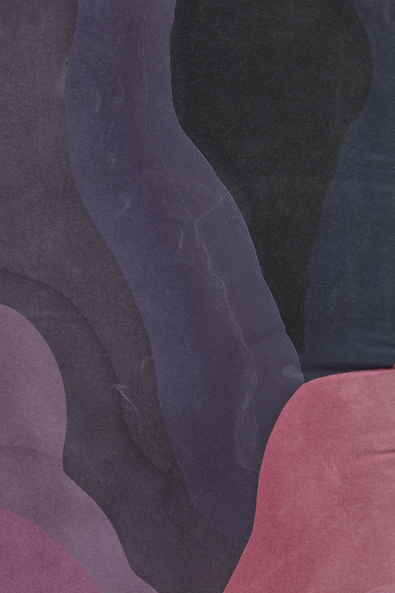 a detail of the curving, purple abstract painting by anthony pearson