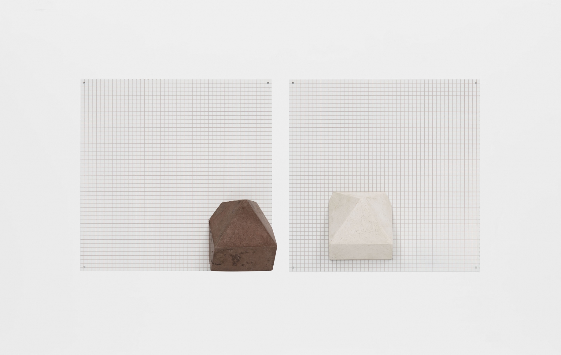 Untitled, 2000, Tinted casta concrete mounted over silkscreen grid on baked enamel, steel plates