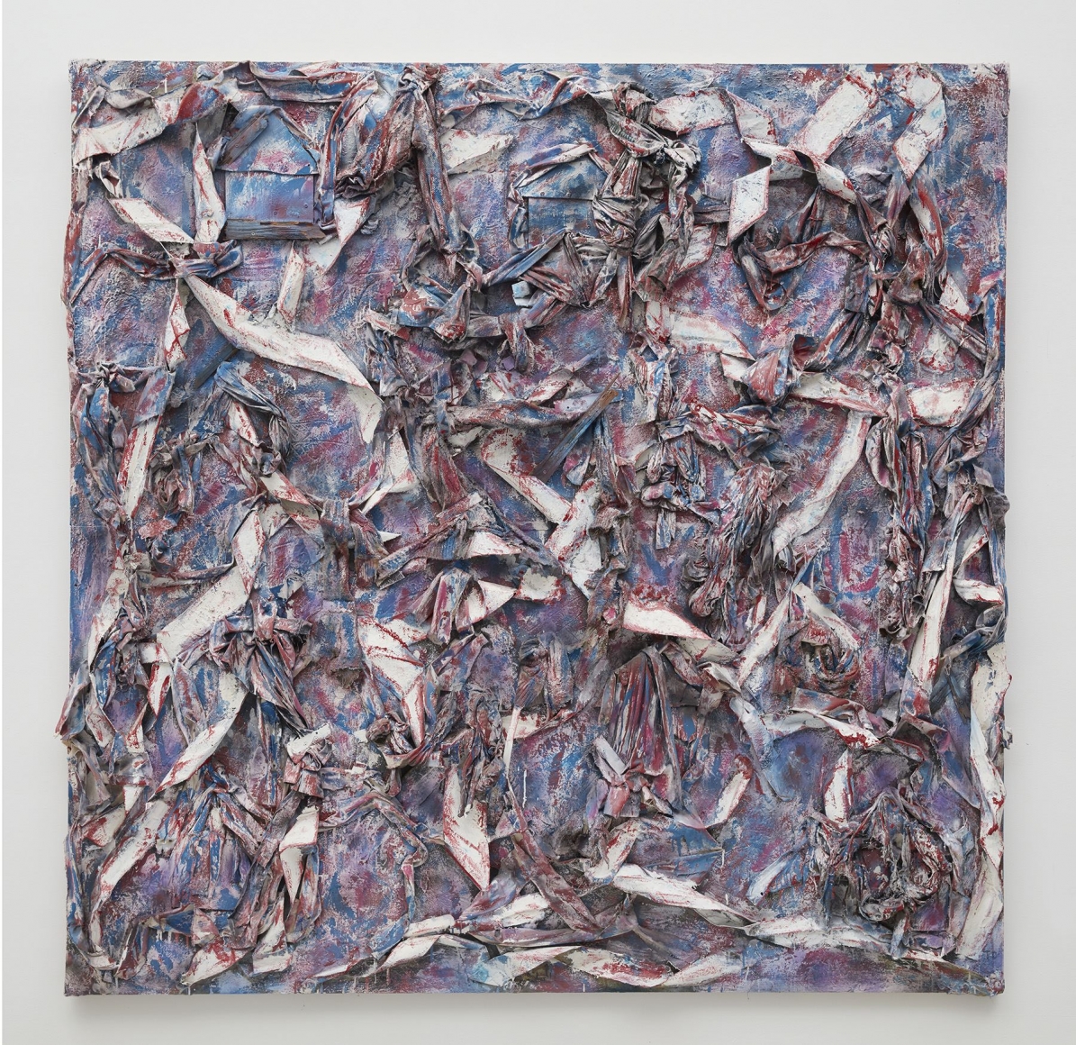 We All Live Under the Same Old Flag, 2008, Cloth, wood, metal, enamel, and spray paint on canvas on wood