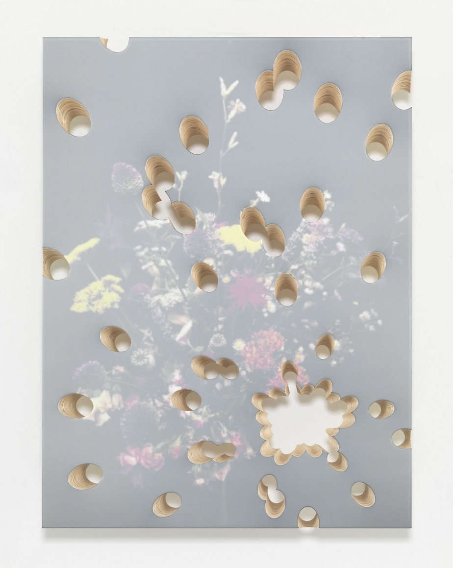 Lot 081716 (flowers shot), 2016, Pigmented epoxy resin, archival inkjet print on wood panel support with steel hardware