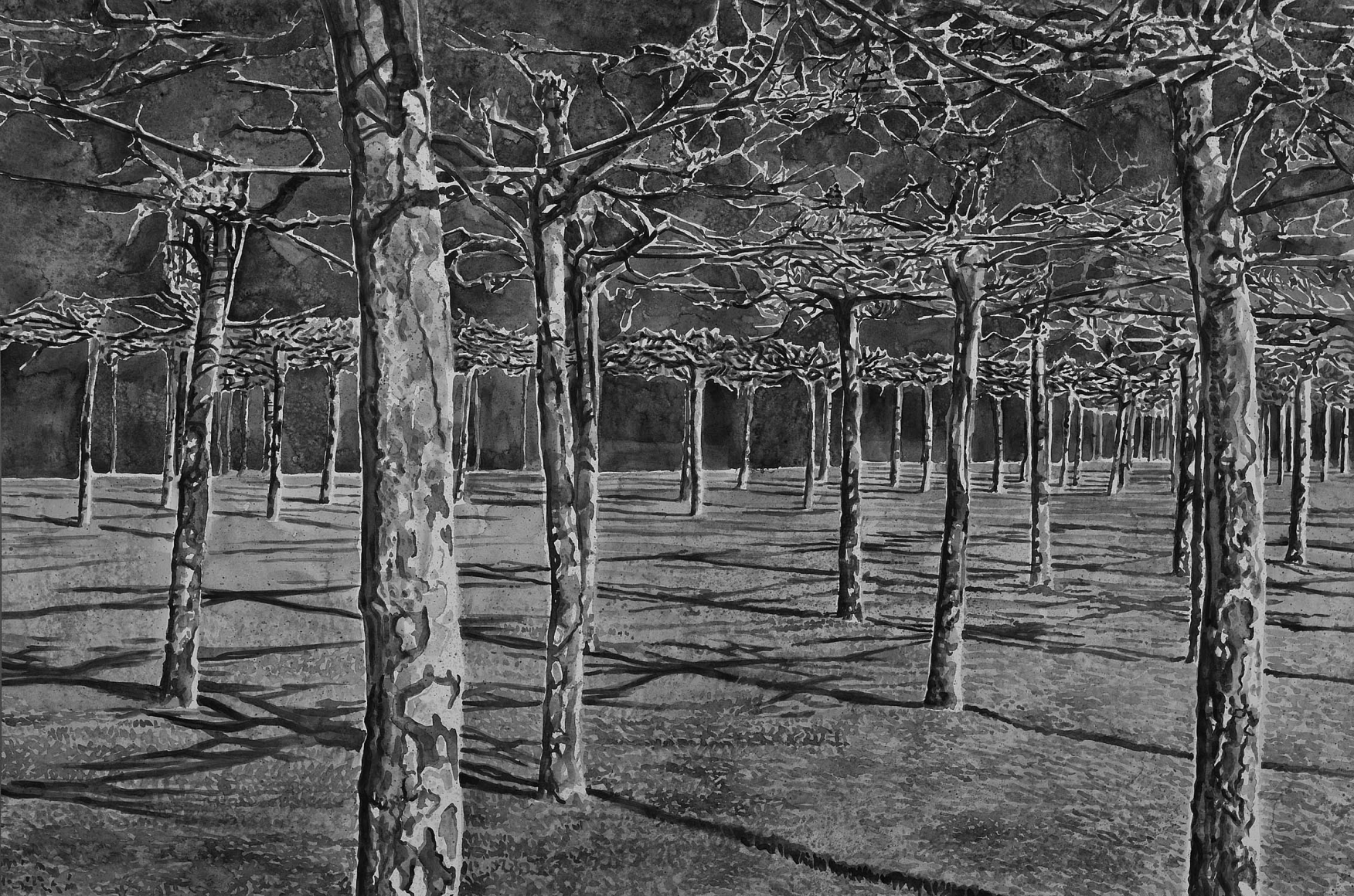 watercolor of a forest by hans op de beeck