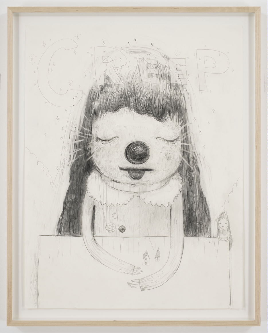 portrait of a girl with round nose, closed eyes, and open mouth by yoshimoto nara