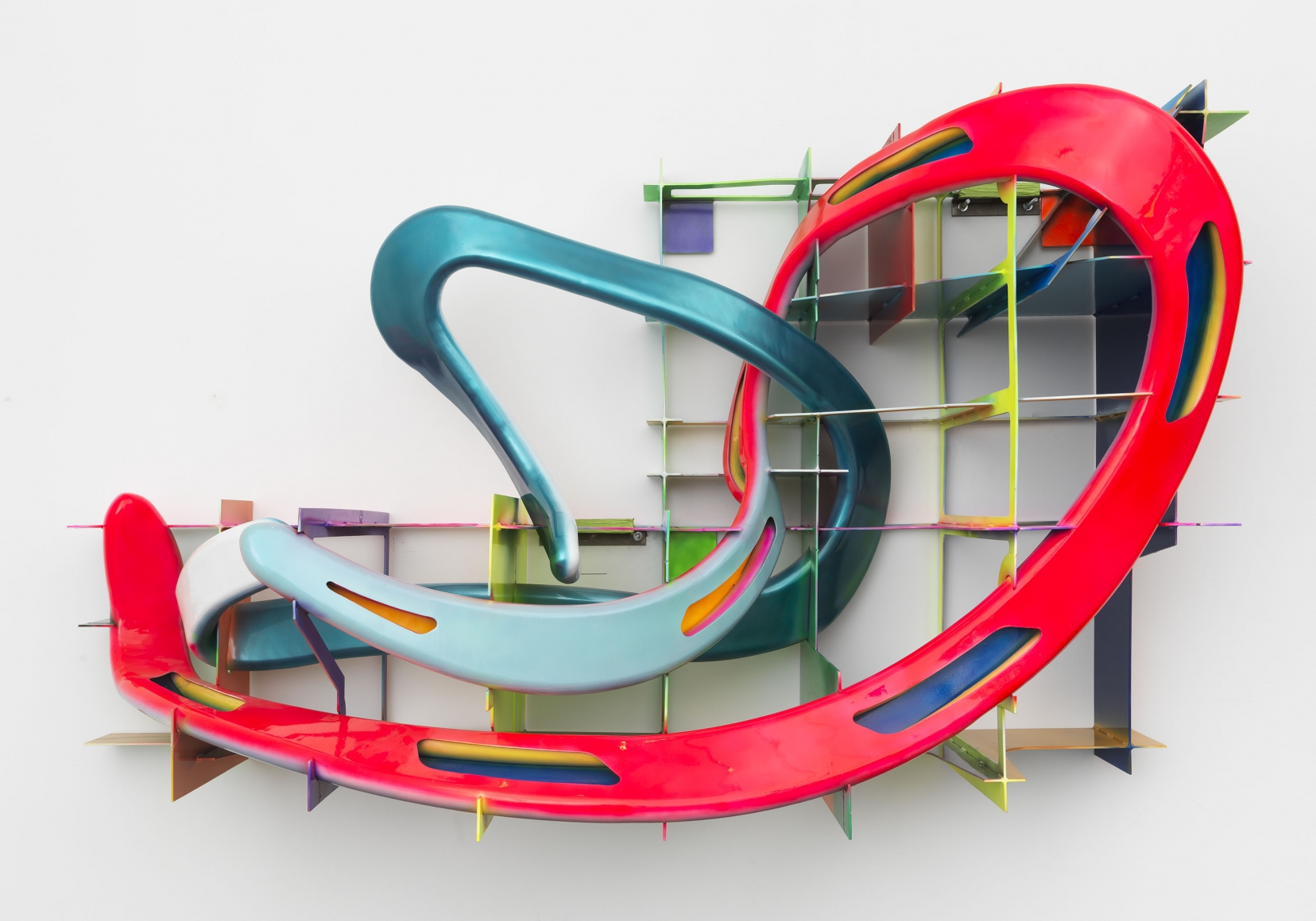 Leeuwarden II, a colorful neon sculpture of twisting lines by Frank Stella
