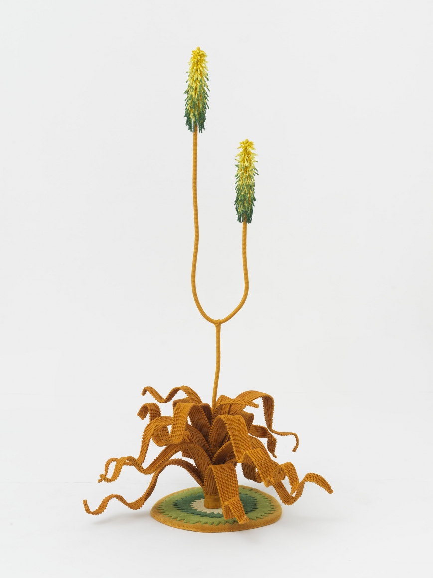 Aloe, Stranger, 2019, Glass beads, waxed paracord, steel