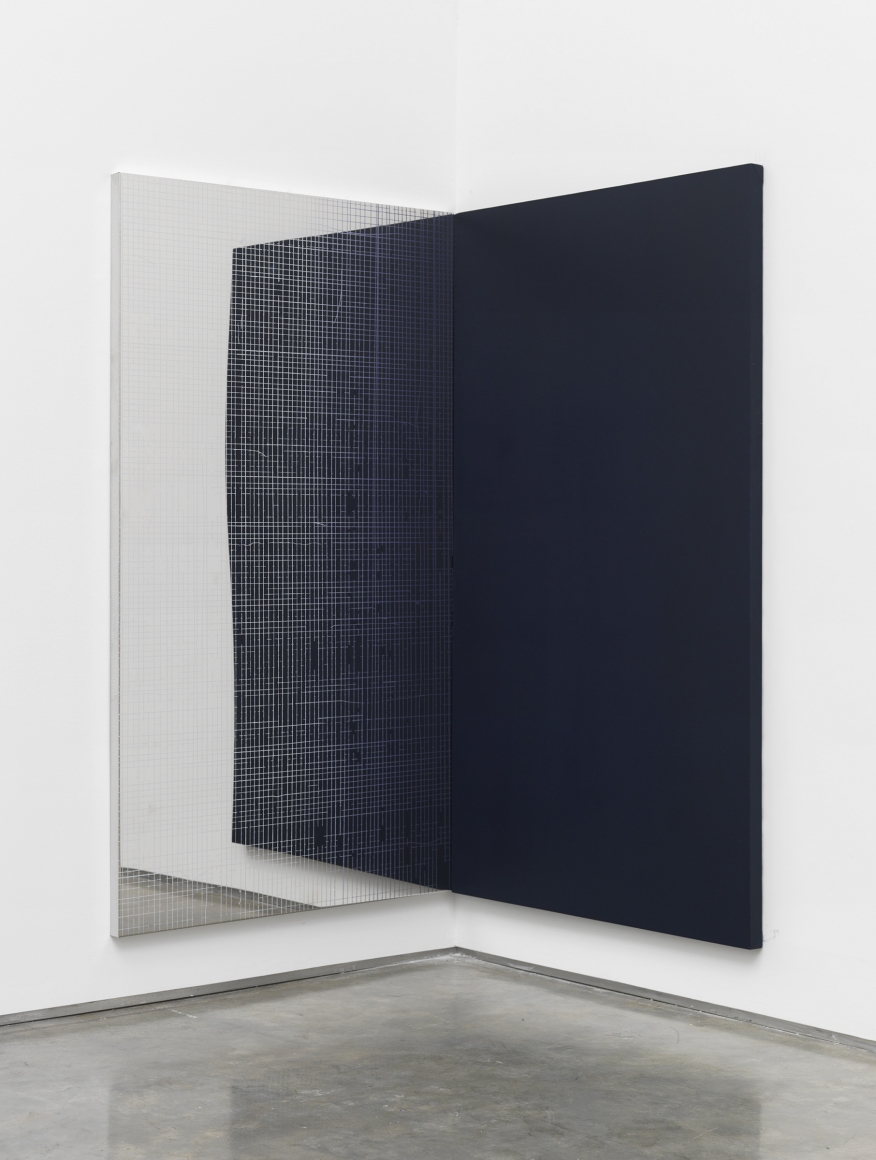 Good News Travels Slow, 2015, UV curable ink on polished steel and oil on linen