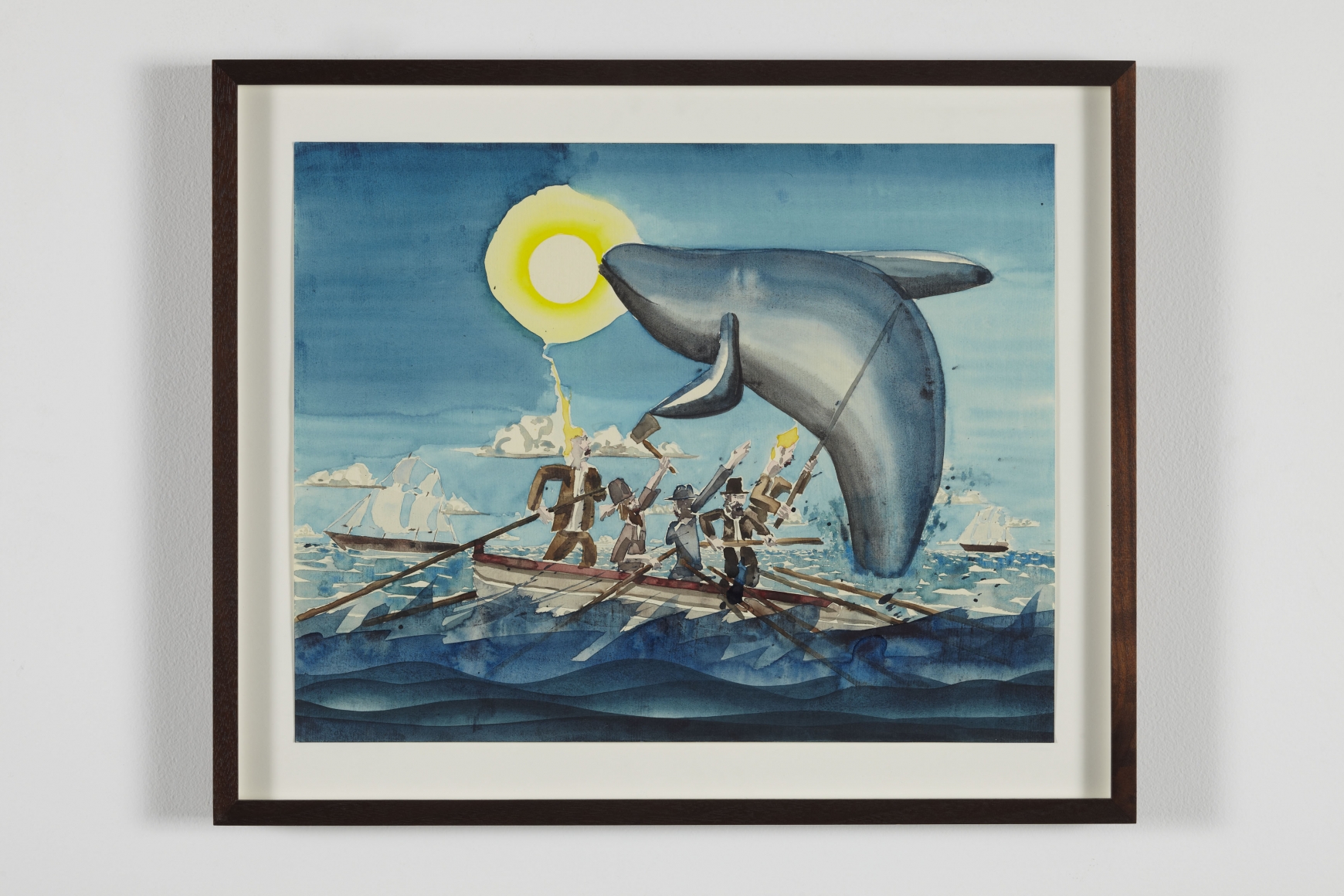 a colored pencil and watercolor painting of a whale and boat by barnaby furnas