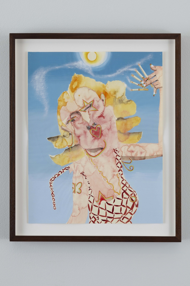 a watercolor painting of a woman smoking by barnaby furnas in a contemporary art gallery