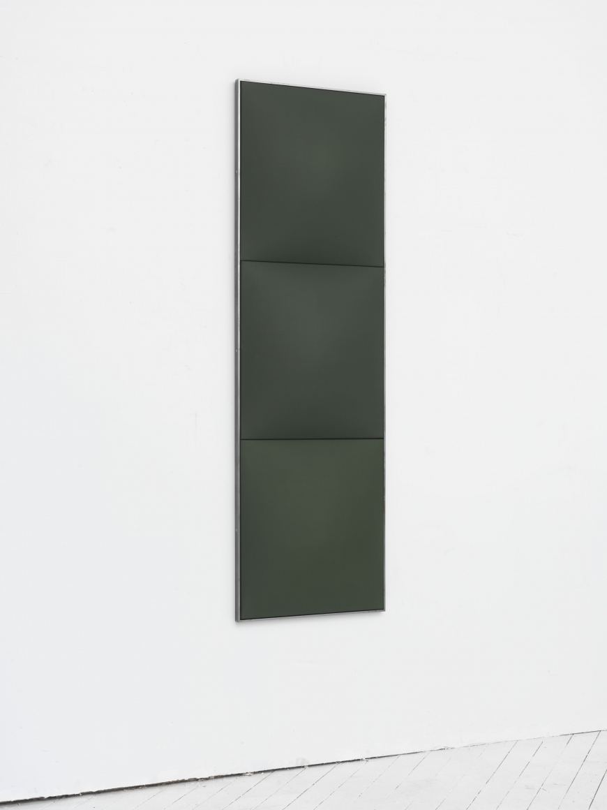(side) Green in Blue, 2016, Fiberglass reinforced plaster and oil on cotton in artist frame