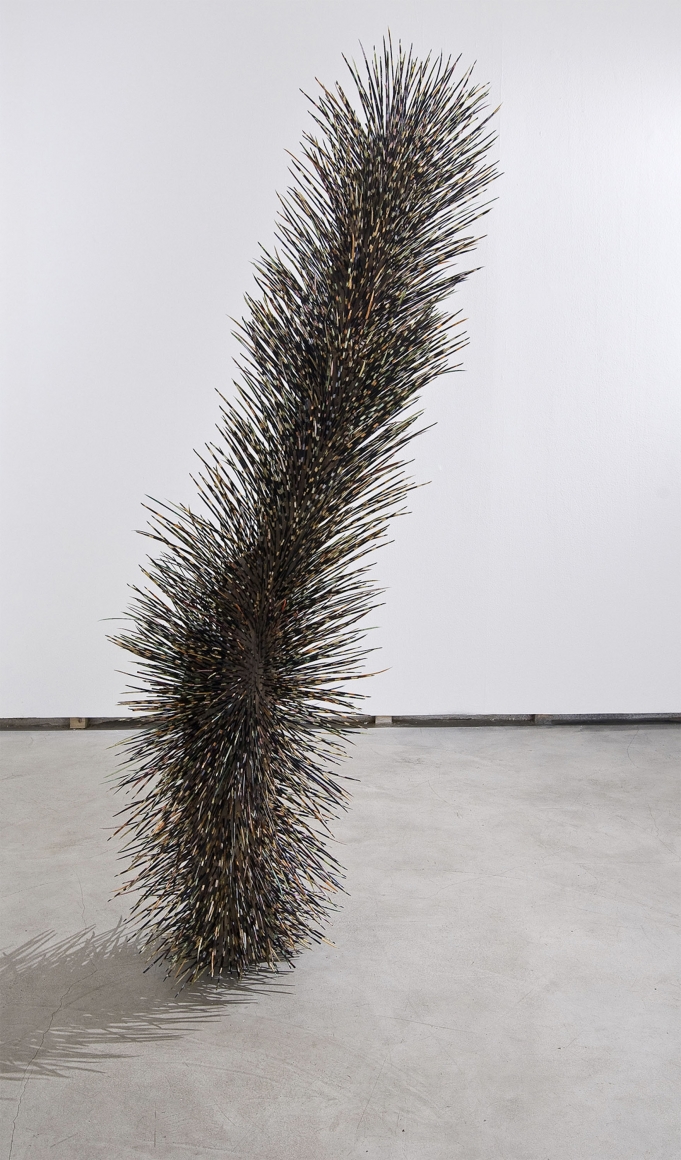 a porcupine quill and driftwood art sculpture by jay heikes available to buy at the gallery