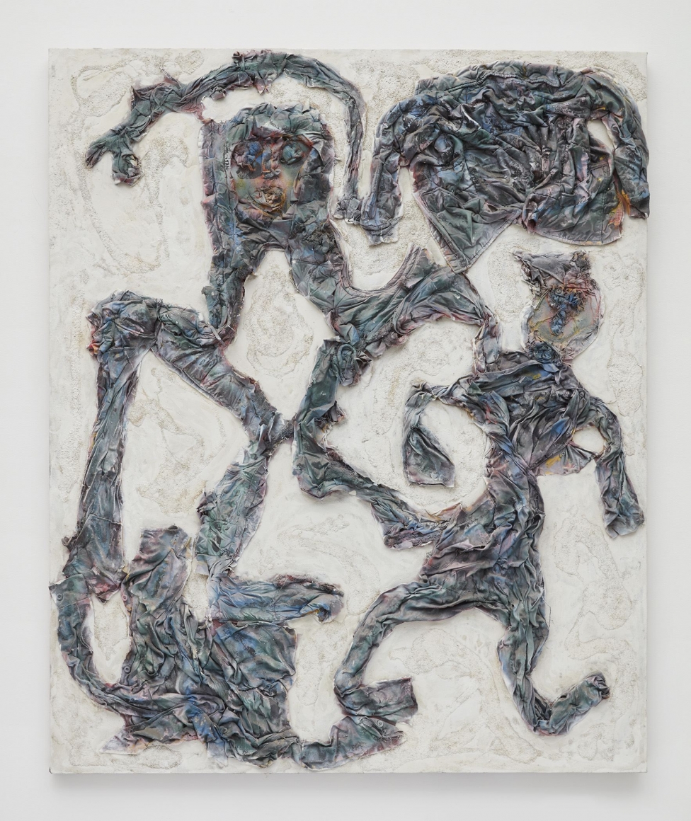Winter Jackets, 2007, Clothing, enamel, and spray paint on canvas on wood