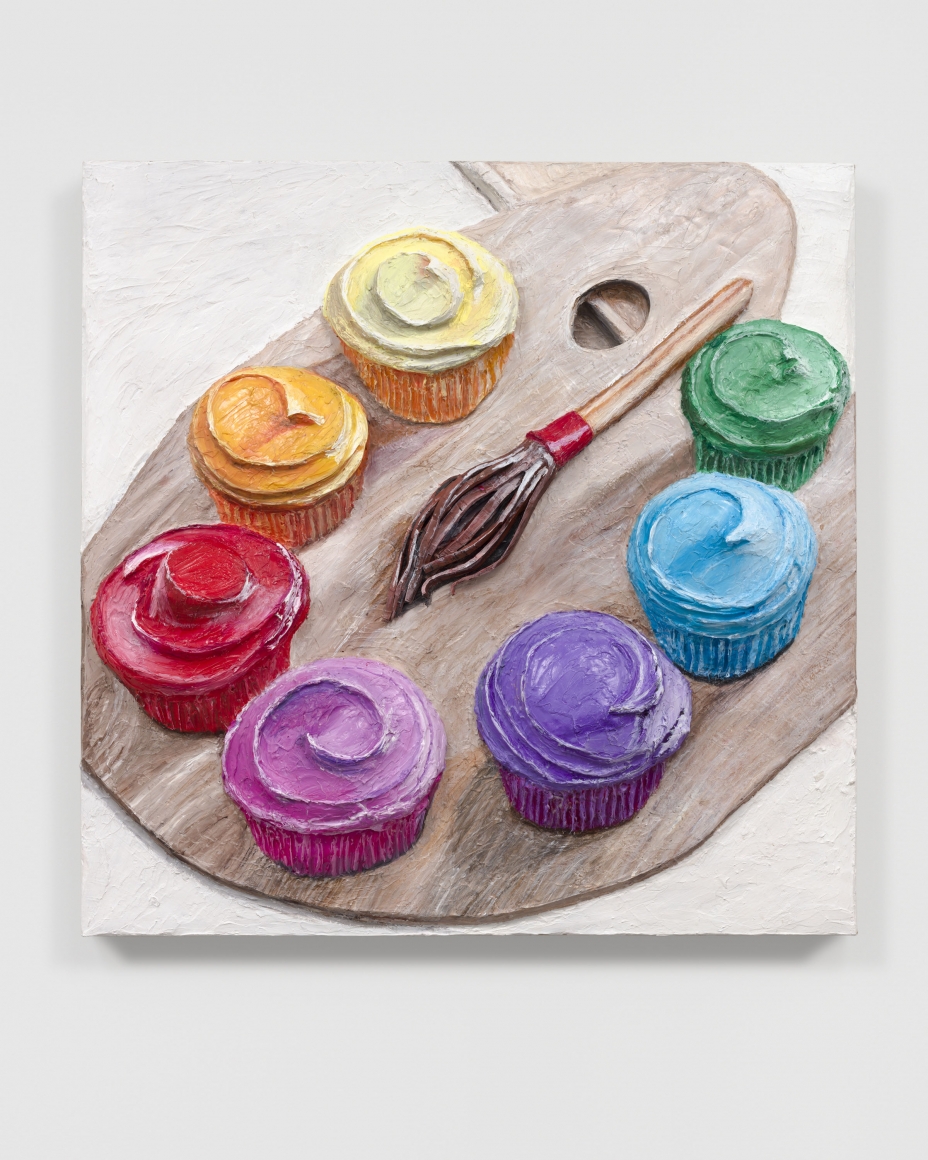 Gina Beavers, Cupcake Pallette, 2019, Acrylic and foam on canvas on panel with wood frame
