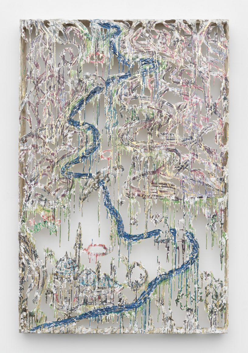 Valley of Nothingness, 2017, Polymer gypsum, fiberglass, steel, plaster, gold leaf, painter's tape, pigment