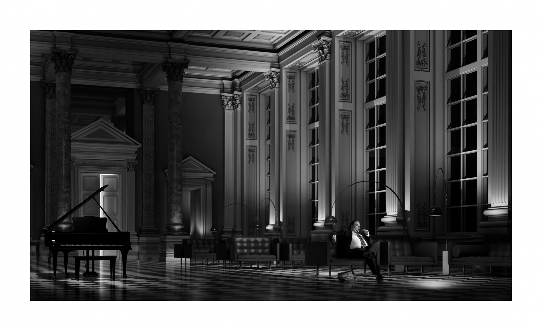 interior view by Hans Op de Beeck in a contemporary art gallery exhibition