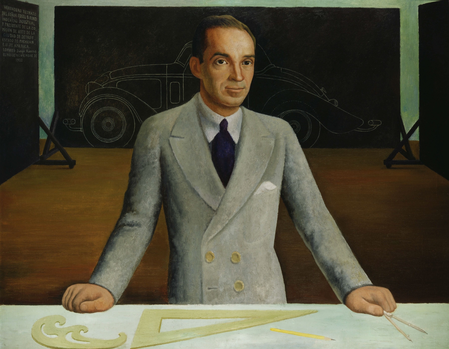 portrait of a man with a car model by diego rivera