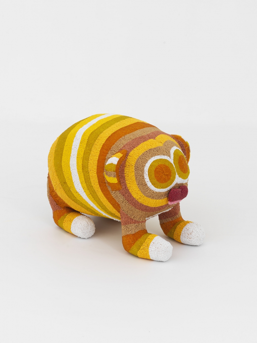 Ball Lewitt, 2019, Glass beads, wire, wood, mixed fiber stuffing