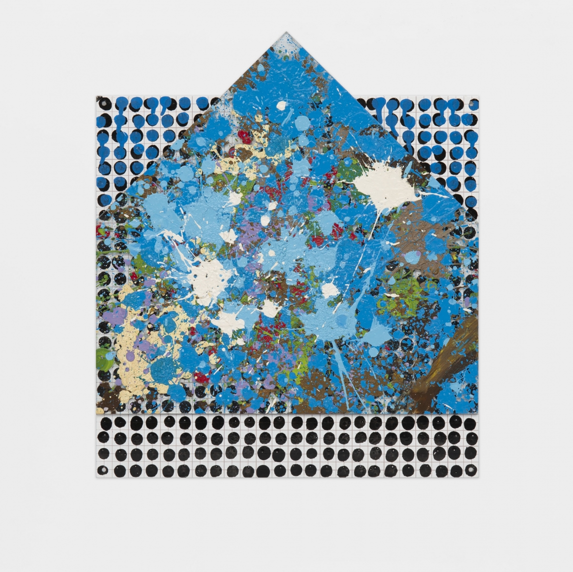 Glass House on Plate, 1999-2000, Enamel and oil over glass on silkscreen grid, baked enamel, steel plate