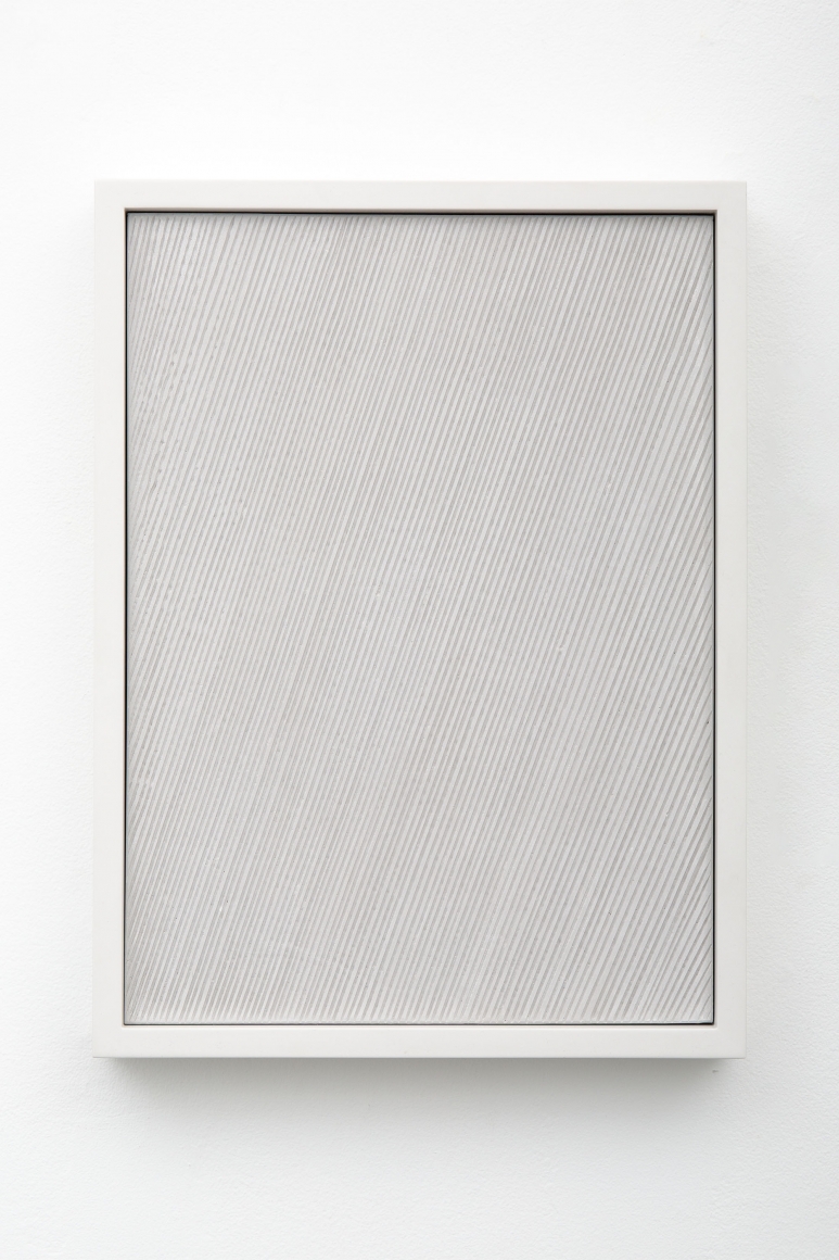 Untitled (Etched Plaster), 2014, Pigmented hydrocal in lacquer finished maple frame