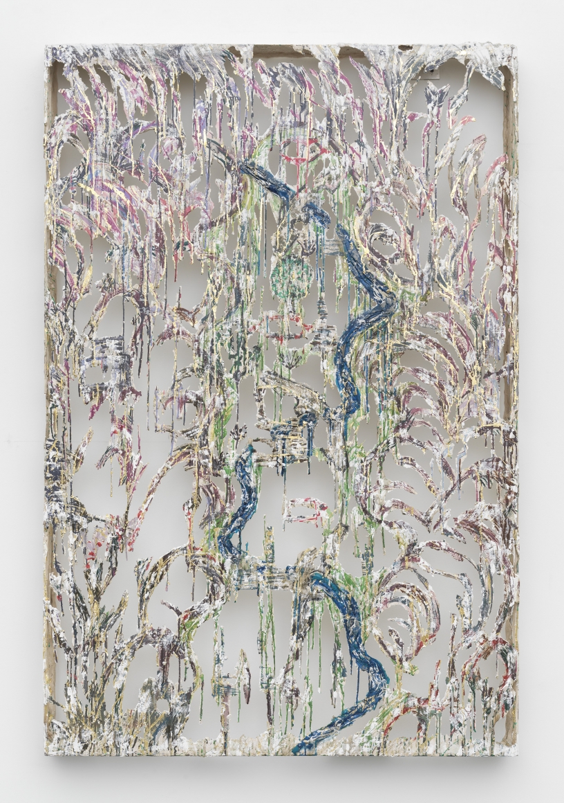 Valley of Poverty, 2017, Polymer gypsum, fiberglass, steel, plaster, gold leaf, painter's tape, pigment