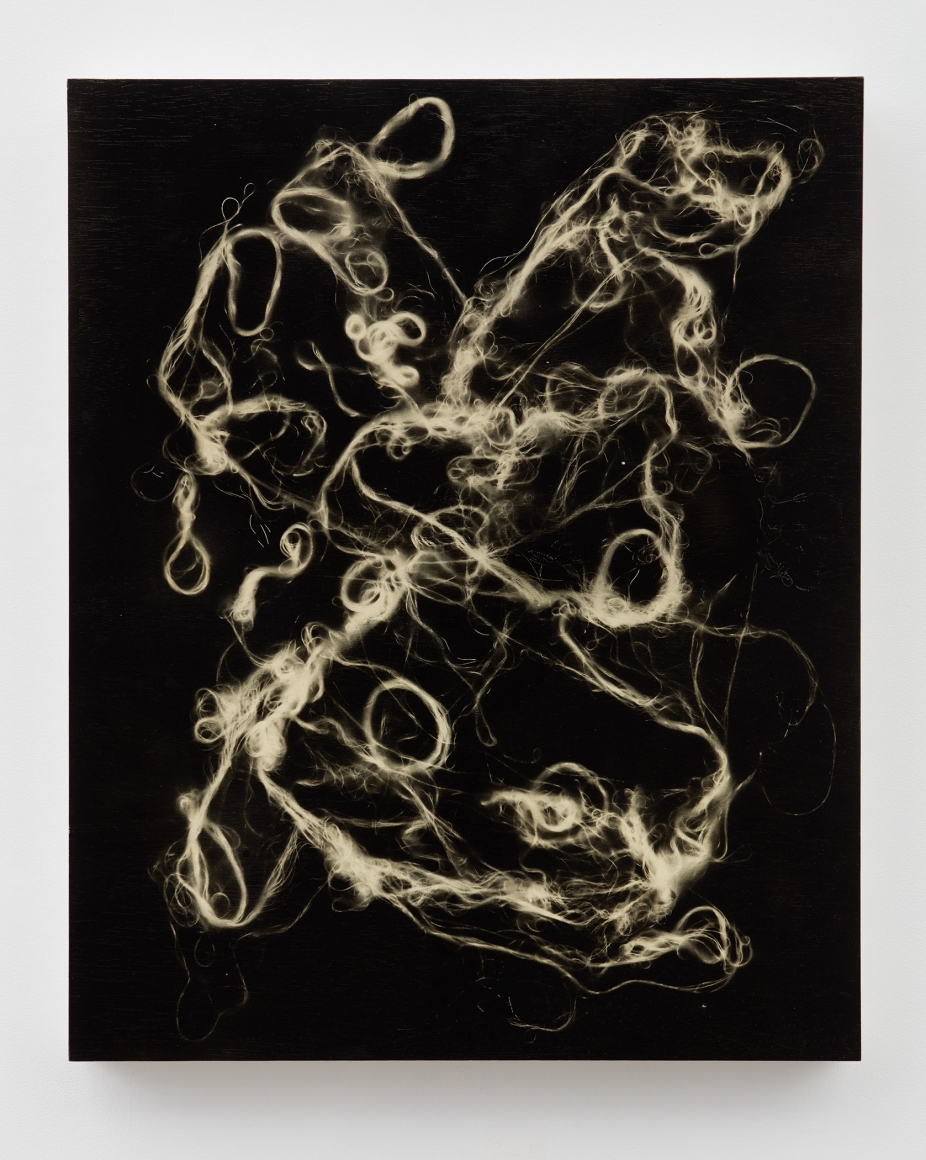 a dark abstract painting using chalk and lacquer by Matthias Bitzer